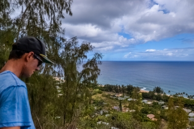 Link Earle takes in the view down the cliff face from up on top of Bummer Hill. Photo by James MacLaren.